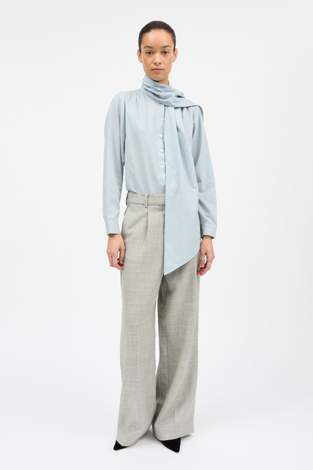Skall Studio | Dalia Bow Shirt | Tiny Blue Stripe