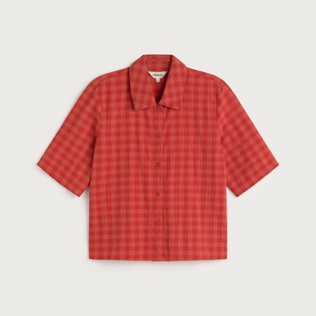 Thinking Mu | ANE Blouse | Red Seersucker Check