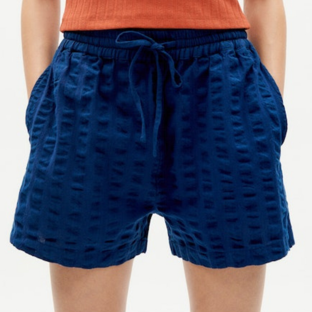 Thinking Mu | GERANIO Seersucker Shorts | Navy