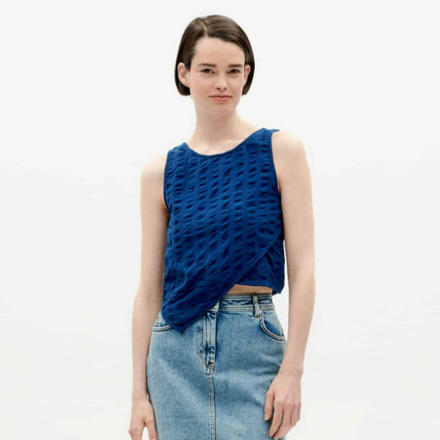 Thinking Mu | EDA Seersucker Top | Navy