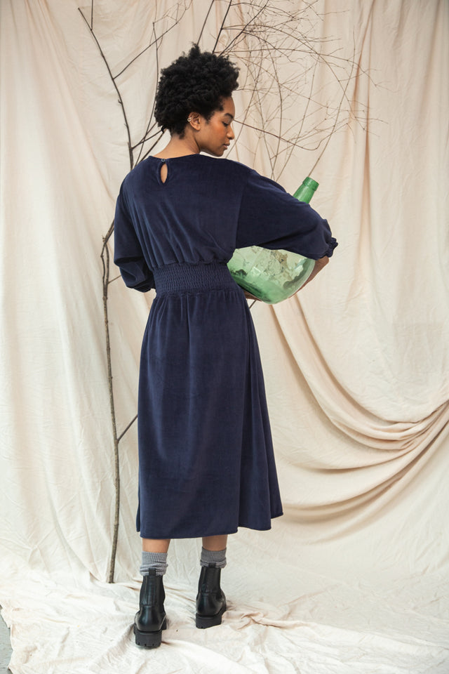 Beaumont Organic | ALENA Organic Velour Dress | Navy