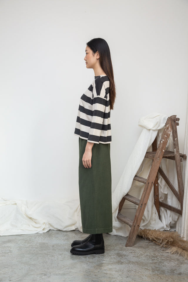 Beaumont Organic | LEIA-SUE Top | Charcoal & Cream Stripe