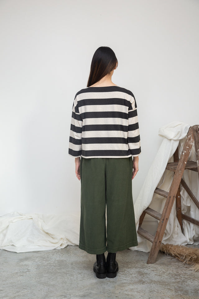 Beaumont Organic | LEIA-SUE Top | Charcoal & Cream Stripe