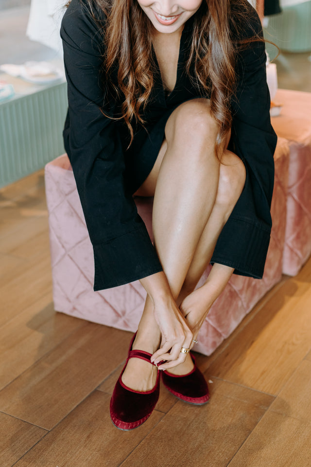 FLABELUS | LUCRECIA Velvet Pumps | Burgundy