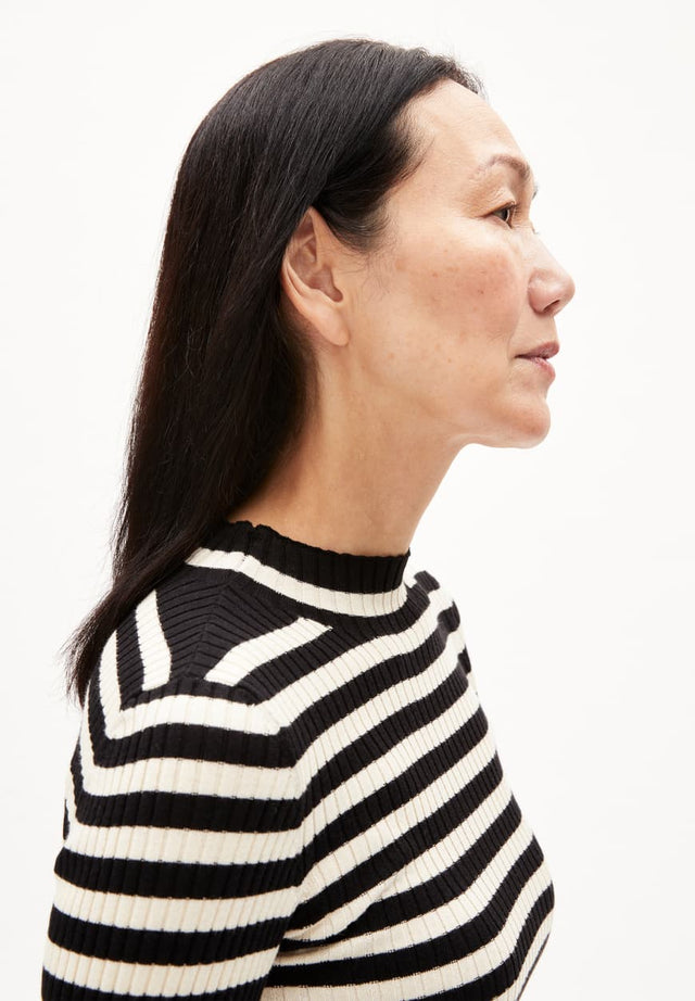 Armedangels | ALAANIA striped top | Black-Oatmilk