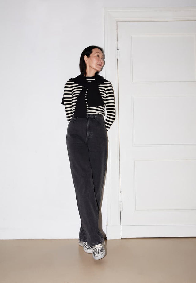 Armedangels | ALAANIA striped top | Black-Oatmilk