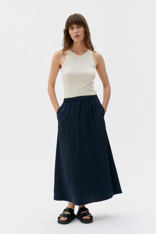 MASKA | KAJA Satin Skirt | Deep Night Blue