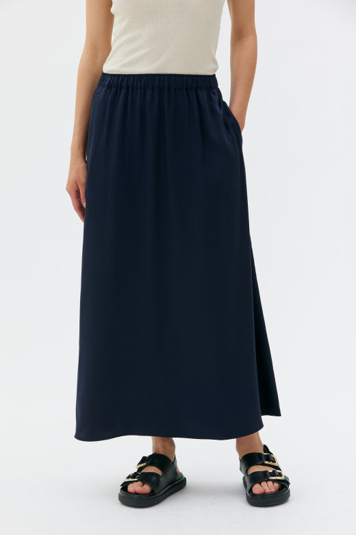 MASKA | KAJA Satin Skirt | Deep Night Blue