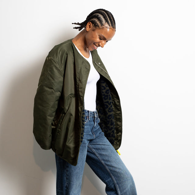 VIVI MARI | Reversable Bomber Jacket | Olive Leo