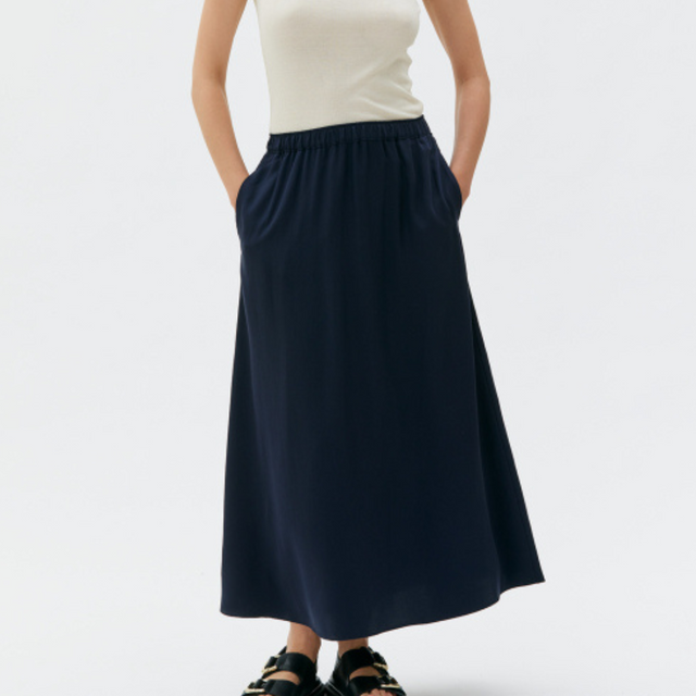 MASKA | KAJA Satin Skirt | Deep Night Blue