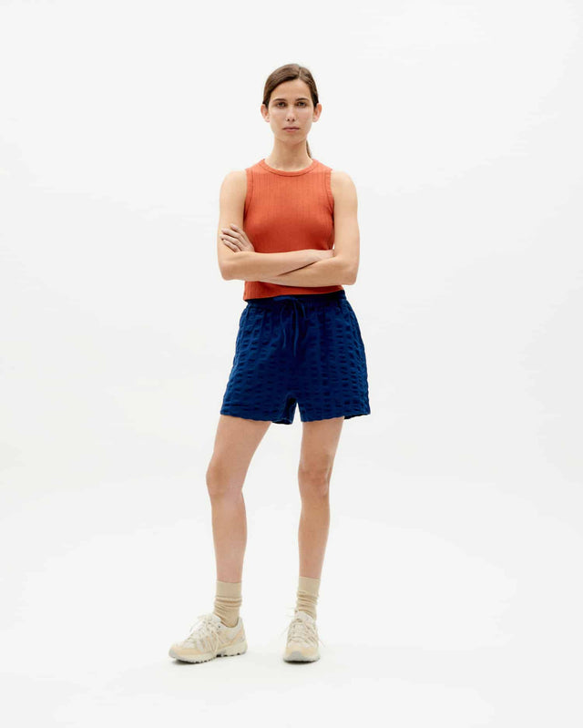 Thinking Mu | GERANIO Seersucker Shorts | Navy