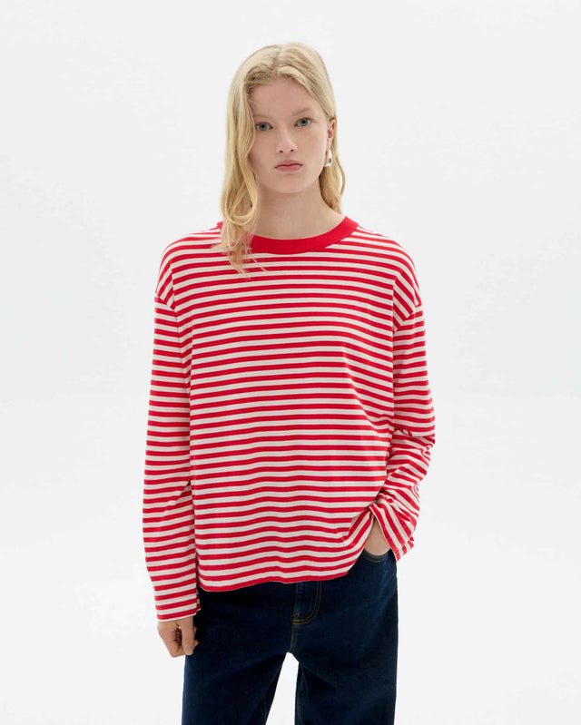 Thinking Mu | EMILY Long Sleeve T-shirt | Red Stripes