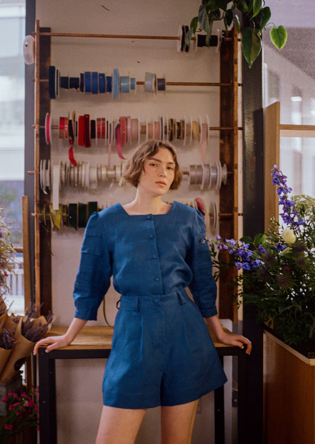 Jennifer Slattery | NANCY Linen Blouse | Blue