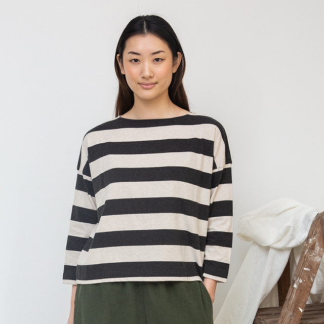Beaumont Organic | LEIA-SUE Top | Charcoal & Cream Stripe