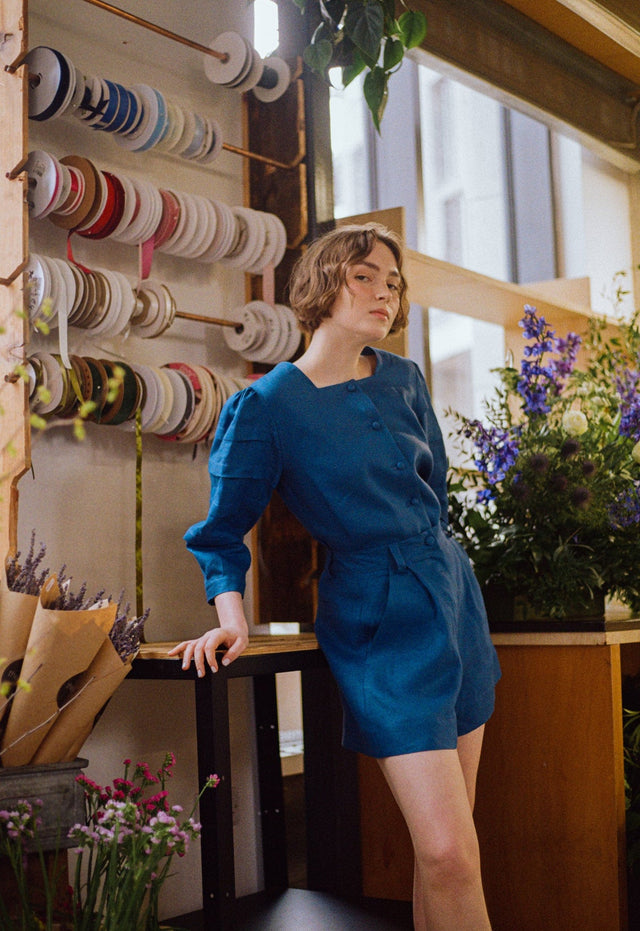 Jennifer Slattery | NANCY Linen Blouse | Blue