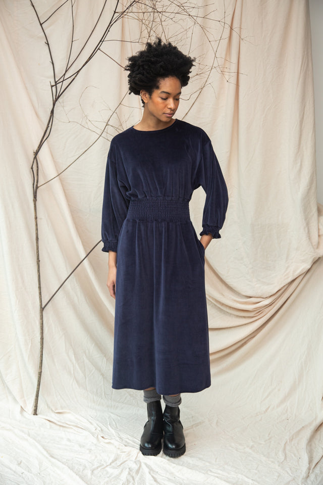 Beaumont Organic | ALENA Organic Velour Dress | Navy