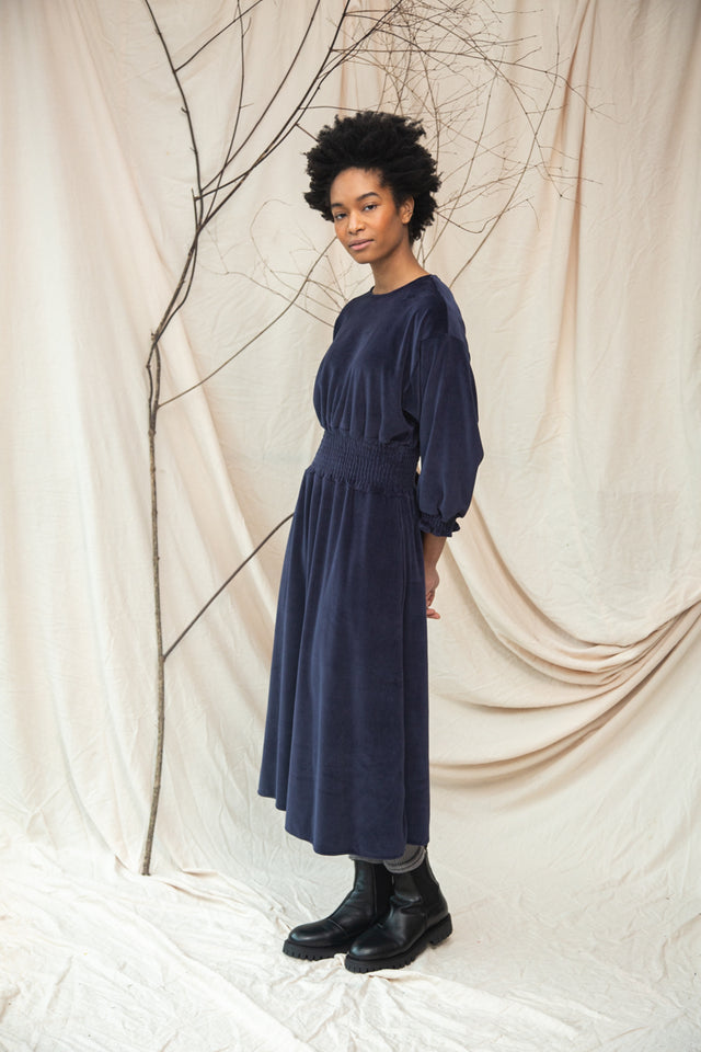 Beaumont Organic | ALENA Organic Velour Dress | Navy