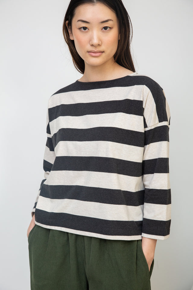 Beaumont Organic | LEIA-SUE Top | Charcoal & Cream Stripe
