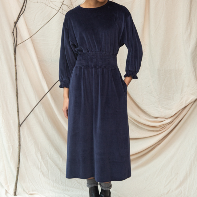 Beaumont Organic | ALENA Organic Velour Dress | Navy