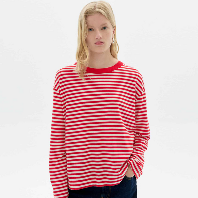 Thinking Mu | EMILY Long Sleeve T-shirt | Red Stripes