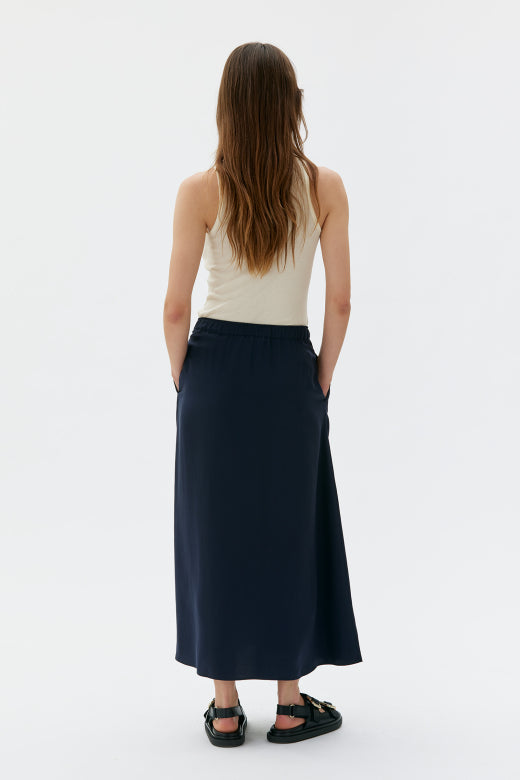 MASKA | KAJA Satin Skirt | Deep Night Blue