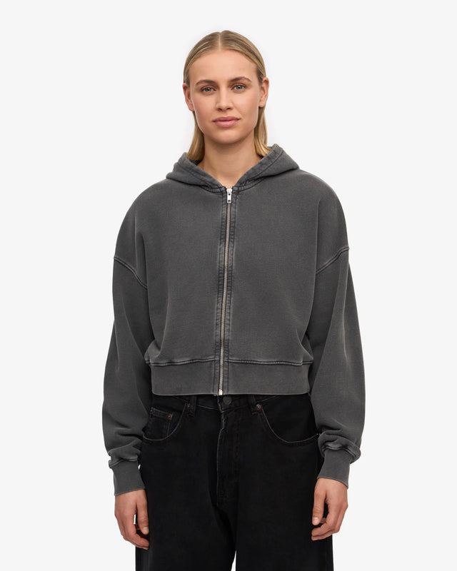 Colorful Standard | Crop Zip Hood | Faded Black