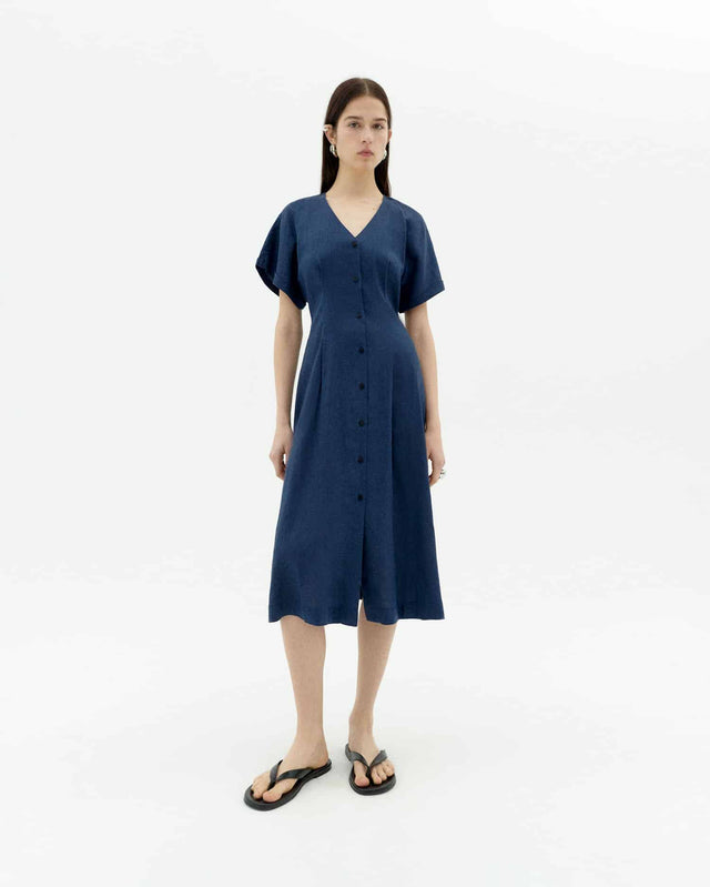 Thinking Mu | LAURA Hemp Dress | Navy