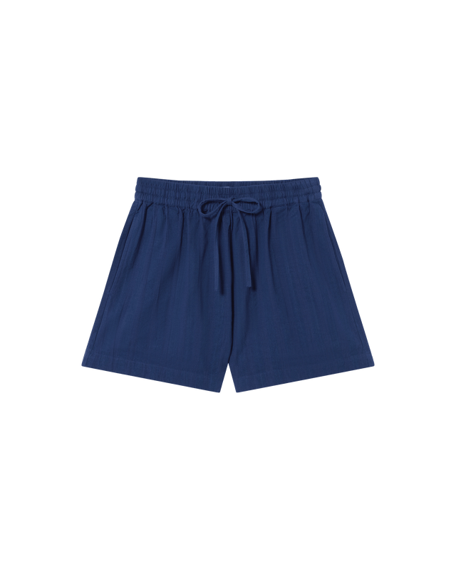 Thinking Mu | GERANIO Seersucker Shorts | Navy